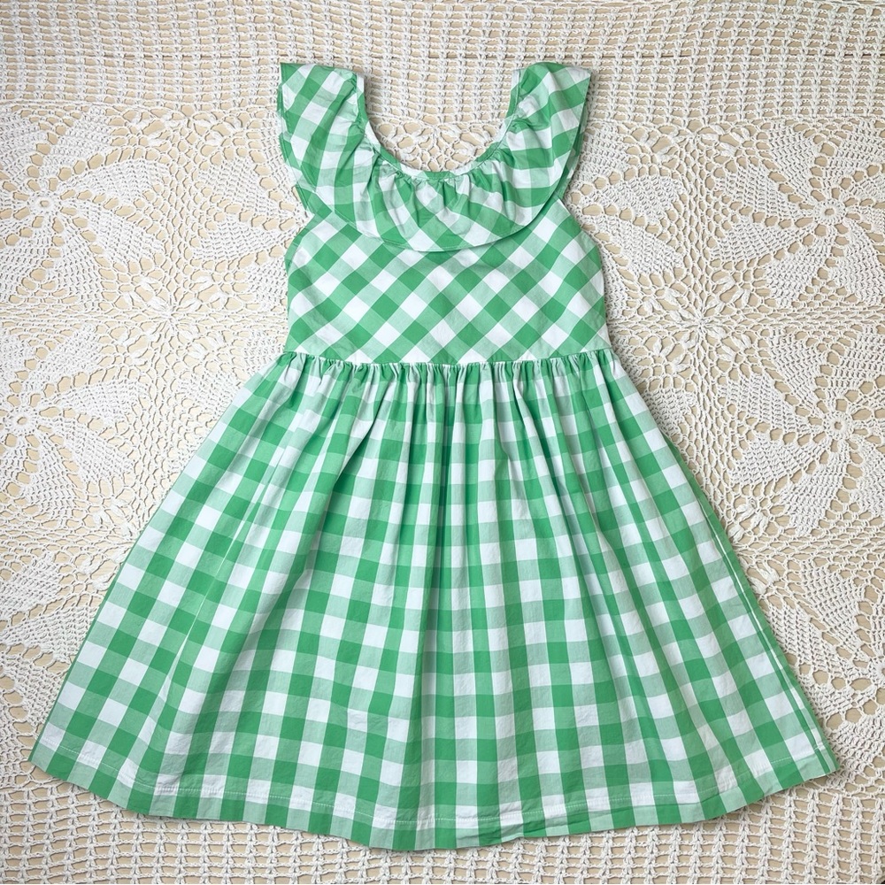 bella bliss Green and White Gingham Ruffle Dress